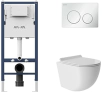 Комплект AM.PM инсталляция PrimeFit L, б/гл + унитаз подвесной 480x360 безободковый, Vortex, сиденье Soft-Close, белый глянцевый, форма овал I012709.0101OV0110