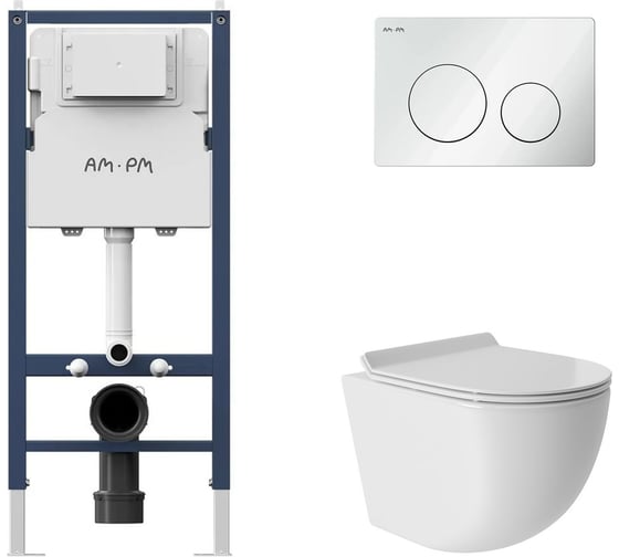 Комплект AM.PM инсталляция PrimeFit L, б/гл + унитаз подвесной 480x360 безободковый, Vortex, сиденье Soft-Close, белый глянцевый, форма овал I012709.0101OV0110 1