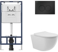 Комплект AM.PM MasterFit инсталляция для подвесного унитаза с клавишей ProC L, матовый черный + унитаз подвесной 525x360 безободковый, сиденье Soft-Close, белый глянцевый, форма овал I012710.0138O0110