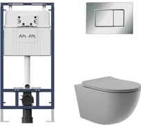 Комплект AM.PM MasterFit инсталляция для подвесного унитаза с клавишей ProC S, хром глянц + унитаз подвесной 525x360 безободковый, сиденье Soft-Close, серый матовый, форма овал I012710.0251O0130