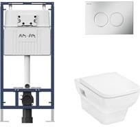 Комплект AM.PM MasterFit инсталляция для подвесного унитаза с клавишей ProC L, матовый хром + CreekTide Q унитаз подвесной 540x360, сиденье с микролифтом, безободковый, белый I012710.0131HGSET001