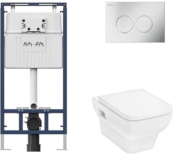 Комплект AM.PM MasterFit инсталляция для подвесного унитаза с клавишей ProC L, матовый хром + CreekTide Q унитаз подвесной 540x360, сиденье с микролифтом, безободковый, белый I012710.0131HGSET001 1