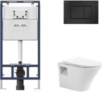 Комплект AM.PM MasterFit инсталляция для подвесного унитаза с клавишей ProC S, матовый черный + подвесной безободковый унитаз AVIMANO Promotion с крышкой-сидением из дюропласта с функцией soft-close и quick release I012710.02381000080