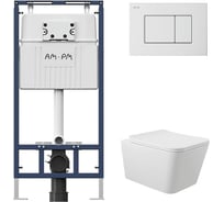 Комплект AM.PM MasterFit инсталляция для подвесного унитаза с клавишей ProC S, белый глянц + унитаз подвесной Long 525x345 безободковый, Vortex, сиденье Soft-Close, белый глянцевый, форма квадрат I012710.0201QV2110