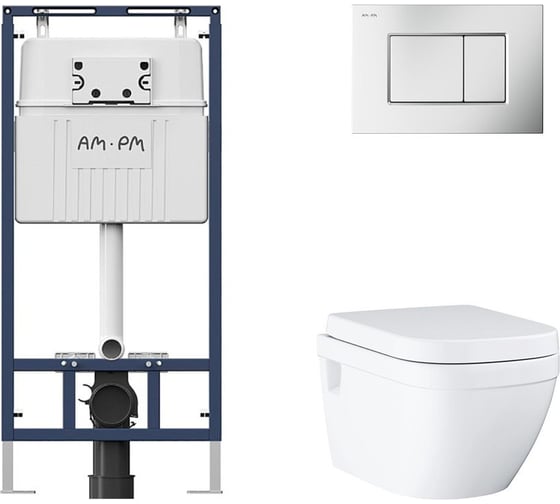 Комплект AM.PM MasterFit инсталляция для подвесного унитаза с клавишей ProC S, матовый хром + унитаз GROHE Euro Ceramic подвесной с сиденьем с микролифтом, альпин-белый (39703000) I012710.023139703000 1