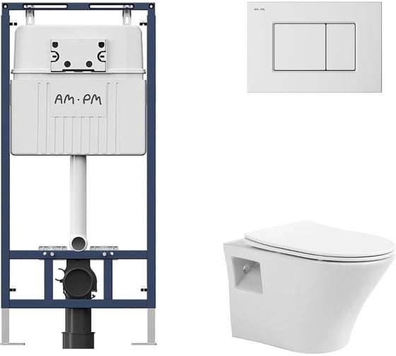 Комплект AM.PM MasterFit инсталляция для подвесного унитаза с клавишей ProC S, белый глянц + подвесной безободковый унитаз AVIMANO Promotion с крышкой-сидением из дюропласта с функцией soft-close и quick release I012710.02011000080 1