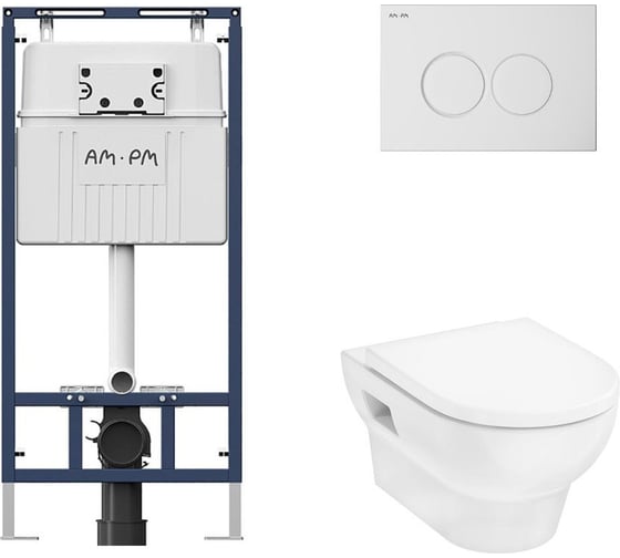 Комплект AM.PM MasterFit инсталляция для подвесного унитаза с клавишей ProC L, белый глянц + GladeLake S унитаз подвесной 540x360, сиденье с микролифтом, безободковый, белый I012710.0101HGSET002 1