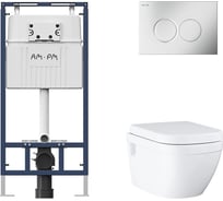 Комплект AM.PM MasterFit инсталляция для подвесного унитаза с клавишей ProC L, матовый хром + унитаз GROHE Euro Ceramic подвесной с сиденьем с микролифтом, альпин-белый (39703000) I012710.013139703000