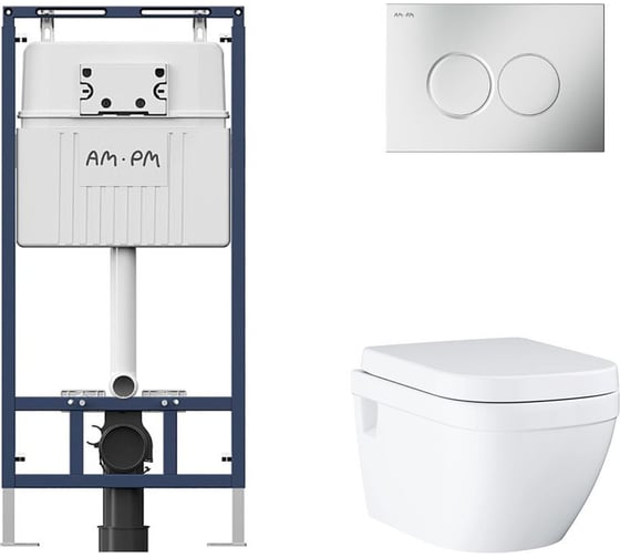 Комплект AM.PM MasterFit инсталляция для подвесного унитаза с клавишей ProC L, матовый хром + унитаз GROHE Euro Ceramic подвесной с сиденьем с микролифтом, альпин-белый (39703000) I012710.013139703000 1