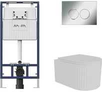 Комплект AM.PM MasterFit инсталляция для подвесного унитаза с клавишей ProC L, хром глянц + FLUIRE 2101 Vortex унитаз подвесной безободковый, быстросъёмное сиденье с микролифтом, белый глян. I012710.0151AL.FLU42101.V.W