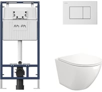 Комплект AM.PM MasterFit инсталляция для подвесного унитаза с клавишей ProC S, белый глянц + FLUIRE 110 Vortex унитаз подвесной безободковый, быстросъёмное сиденье с микролифтом, белый глян. I012710.0201AL.FLU40110.V.W