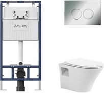 Комплект AM.PM MasterFit инсталляция для подвесного унитаза с клавишей ProC L, хром глянц + подвесной безободковый унитаз AVIMANO Promotion с крышкой-сидением из дюропласта с функцией soft-close и quick release I012710.01511000080