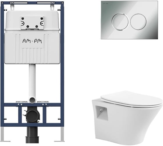 Комплект AM.PM MasterFit инсталляция для подвесного унитаза с клавишей ProC L, хром глянц + подвесной безободковый унитаз AVIMANO Promotion с крышкой-сидением из дюропласта с функцией soft-close и quick release I012710.01511000080 1