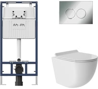 Комплект AM.PM MasterFit инсталляция для подвесного унитаза с клавишей ProC L, хром глянц + унитаз подвесной 480x360 безободковый, Vortex, сиденье Soft-Close, белый глянцевый, форма овал I012710.0151OV0110