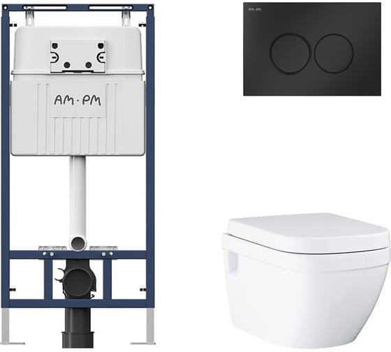 Комплект AM.PM MasterFit инсталляция для подвесного унитаза с клавишей ProC L, матовый черный + унитаз GROHE Euro Ceramic подвесной с сиденьем с микролифтом, альпин-белый (39703000) I012710.013839703000 1