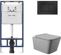 Комплект AM.PM MasterFit инсталляция для подвесного унитаза с клавишей ProC S, матовый черный + унитаз подвесной 520x370 безободковый, сиденье Soft-Close, серый матовый, форма квадрат I012710.0238Q0130