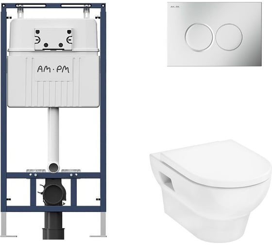 Комплект AM.PM MasterFit инсталляция для подвесного унитаза с клавишей ProC L, матовый хром + GladeLake S унитаз подвесной 540x360, сиденье с микролифтом, безободковый, белый I012710.0131HGSET002 1