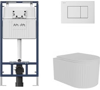 Комплект AM.PM MasterFit инсталляция для подвесного унитаза с клавишей ProC S, белый глянц + FLUIRE 2101 Vortex унитаз подвесной безободковый, быстросъёмное сиденье с микролифтом, белый глян. I012710.0201AL.FLU42101.V.W