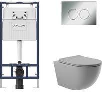 Комплект AM.PM MasterFit инсталляция для подвесного унитаза с клавишей ProC L, хром глянц + унитаз подвесной 525x360 безободковый, сиденье Soft-Close, серый матовый, форма овал I012710.0151O0130