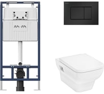 Комплект AM.PM MasterFit инсталляция для подвесного унитаза с клавишей ProC S, матовый черный + CreekTide Q унитаз подвесной 540x360, сиденье с микролифтом, безободковый, белый I012710.0238HGSET001