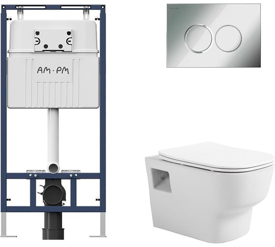 Комплект AM.PM MasterFit инсталляция для подвесного унитаза с клавишей ProC L, хром глянц + подвесной безободковый унитаз AVIMANO Tradition с крышкой-сидением из дюропласта с функцией soft-close и quick release I012710.01511000090 1