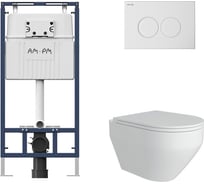 Комплект AM.PM MasterFit инсталляция для подвесного унитаза с клавишей ProC L, белый глянц + FLUIRE 208 унитаз подвесной безободковый, быстросъёмное сиденье с микролифтом, белый глян. I012710.0101AL.FLU40208.W