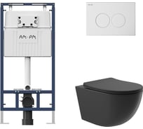 Комплект AM.PM MasterFit инсталляция для подвесного унитаза с клавишей ProC L, белый глянц + унитаз подвесной 525x360 безободковый, сиденье Soft-Close, черный матовый, форма овал I012710.0101O0140