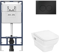 Комплект AM.PM MasterFit инсталляция для подвесного унитаза с клавишей ProC L, матовый черный + CreekTide Q унитаз подвесной 540x360, сиденье с микролифтом, безободковый, белый I012710.0138HGSET001
