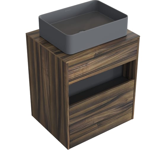 Комплект тумба с раковиной AM.PM Тумба Func, 1 ящик (pull-out), подвесная, 60 см, цвет дерево текстурир-ое + ESPIRAL Раковина накладная прямоугольная 370*500, серый матовый M8FFUX0601OFOFESP0430 1