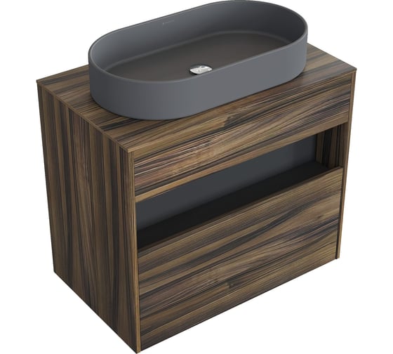 Комплект тумба с раковиной AM.PM Тумба Func, 1 ящик (pull-out), подвесная, 80 см, цвет дерево текстурир-ое + ESPIRAL Раковина накладная овальная 390*600, серый матовый M8FFUX0801OFOFESP0230 1
