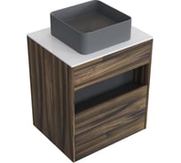 Комплект тумба с раковиной AM.PM Тумба Func, 1 ящик (pull-out), подвесная, 60 см, цвет дерево текстурир-ое/белый глянец + ESPIRAL Раковина накладная квадратная 370*370, серый матовый M8FFUX0601OFWGESP0330