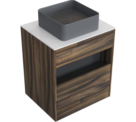 Комплект тумба с раковиной AM.PM Тумба Func, 1 ящик (pull-out), подвесная, 60 см, цвет дерево текстурир-ое/белый глянец + ESPIRAL Раковина накладная квадратная 370*370, серый матовый M8FFUX0601OFWGESP0330 1