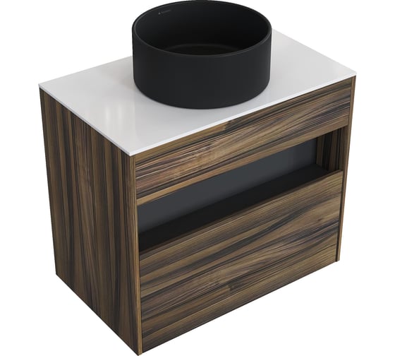 Комплект тумба с раковиной AM.PM Тумба Func, 1 ящик (pull-out), подвесная, 80 см, цвет дерево текстурир-ое/белый глянец + ESPIRAL Раковина накладная круглая D400, черный матовый M8FFUX0801OFWGESP0140 1