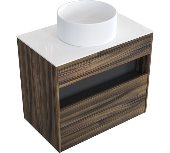 Комплект тумба с раковиной AM.PM Тумба Func, 1 ящик (pull-out), подвесная, 80 см, цвет дерево текстурир-ое/белый глянец + ESPIRAL Раковина накладная круглая D400, белый матовый M8FFUX0801OFWGESP0120 1