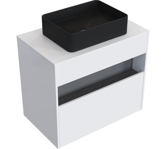 Комплект тумба с раковиной AM.PM Тумба Func, 1 ящик (pull-out), подвесная, 80 см, цвет белый глянец + ESPIRAL Раковина накладная прямоугольная 370*500, черный матовый M8FFUX0801WGWGESP0440 1