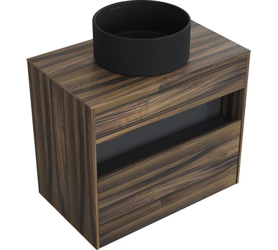 Комплект тумба с раковиной AM.PM Тумба Func, 1 ящик (pull-out), подвесная, 80 см, цвет дерево текстурир-ое + ESPIRAL Раковина накладная круглая D400, черный матовый M8FFUX0801OFOFESP0140 1