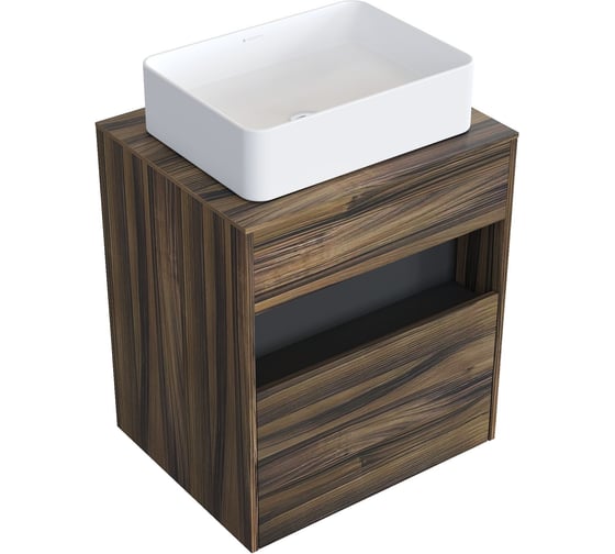 Комплект тумба с раковиной AM.PM Тумба Func, 1 ящик (pull-out), подвесная, 60 см, цвет дерево текстурир-ое + ESPIRAL Раковина накладная прямоугольная 370*500, белый матовый M8FFUX0601OFOFESP0420 1