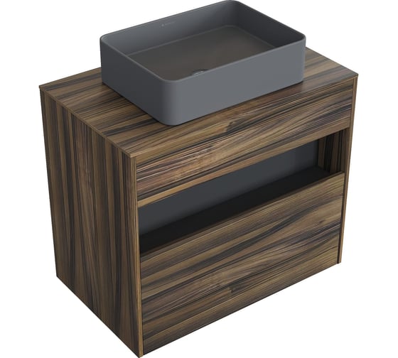 Комплект тумба с раковиной AM.PM Тумба Func, 1 ящик (pull-out), подвесная, 80 см, цвет дерево текстурир-ое + ESPIRAL Раковина накладная прямоугольная 370*500, серый матовый M8FFUX0801OFOFESP0430 1