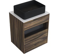 Комплект тумба с раковиной AM.PM Тумба Func, 1 ящик (pull-out), подвесная, 60 см, цвет дерево текстурир-ое/белый глянец + ESPIRAL Раковина накладная прямоугольная 370*500, черный матовый M8FFUX0601OFWGESP0440