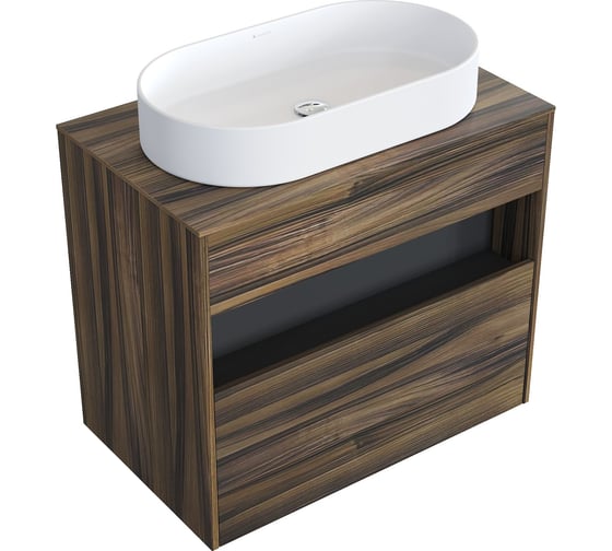 Комплект тумба с раковиной AM.PM Тумба Func, 1 ящик (pull-out), подвесная, 80 см, цвет дерево текстурир-ое + ESPIRAL Раковина накладная овальная 390*600, белый матовый M8FFUX0801OFOFESP0220 1