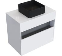 Комплект тумба с раковиной AM.PM Тумба Func, 1 ящик (pull-out), подвесная, 80 см, цвет белый глянец + ESPIRAL Раковина накладная квадратная 370*370, черный матовый M8FFUX0801WGWGESP0340
