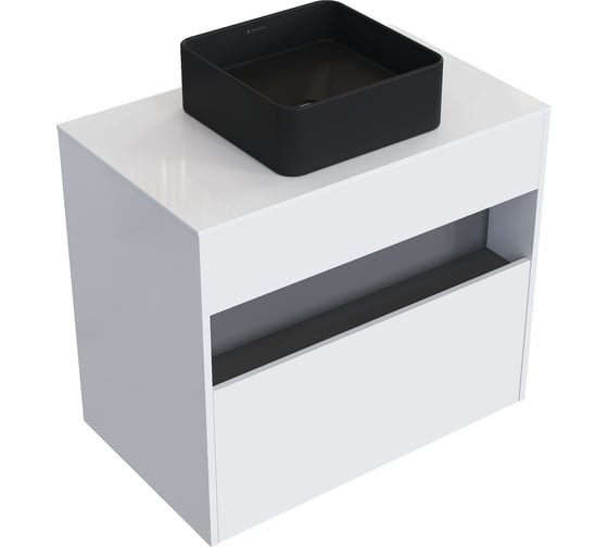 Комплект тумба с раковиной AM.PM Тумба Func, 1 ящик (pull-out), подвесная, 80 см, цвет белый глянец + ESPIRAL Раковина накладная квадратная 370*370, черный матовый M8FFUX0801WGWGESP0340 1