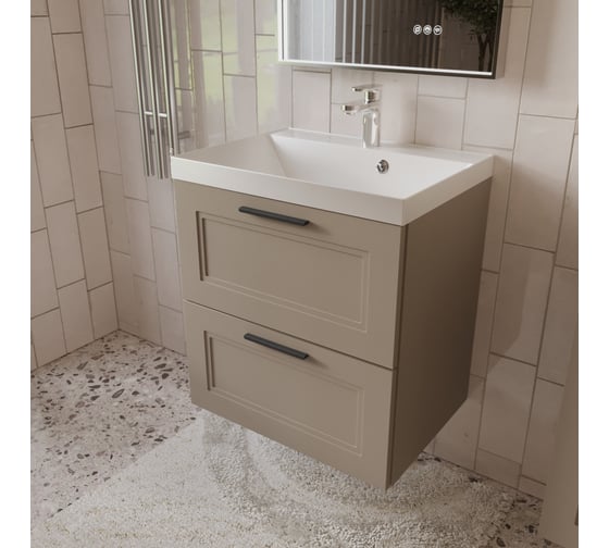 Тумба Mebelvann ARCADIA 60 с раковиной бежевая, 2 ящика ARC10602200501A 1