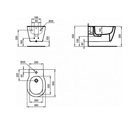 Подвесное биде Ideal Standard CONNECT с инсталляцией ProSys R016267+E772201 D211601