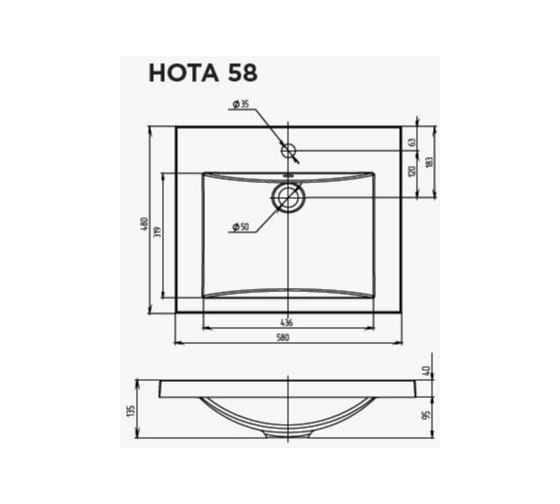 Раковина 1Marka "Нота New Polytitan 58" Ц0000004832