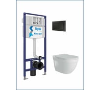 Инсталляция с унитазом комплект 5 в 1 Teymi унитаз подвесной безободковый Vitra Pro кнопка черная F13757 ЦБ-00286386