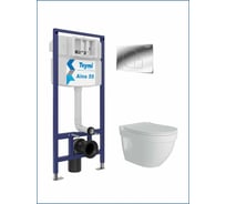 Инсталляция с унитазом комплект 5 в 1 Teymi унитаз подвесной безободковый Vitra Pro кнопка хром F13764 ЦБ-00286368
