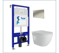 Инсталляция с унитазом комплект 5 в 1 Teymi унитаз подвесной безободковый Vitra Pro кнопка нержавеющ F13353 ЦБ-00299105