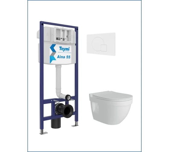 Инсталляция с унитазом комплект 5 в 1 Teymi унитаз подвесной безободковый Vitra Pro кнопка белая F13766 ЦБ-00286384 1
