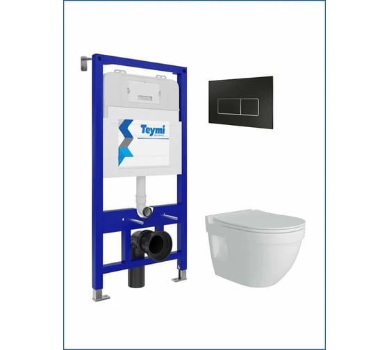Инсталляция с унитазом комплект 5 в 1 Teymi унитаз подвесной безободковый Vitra Pro кнопка черная F13351 ЦБ-00299082 1